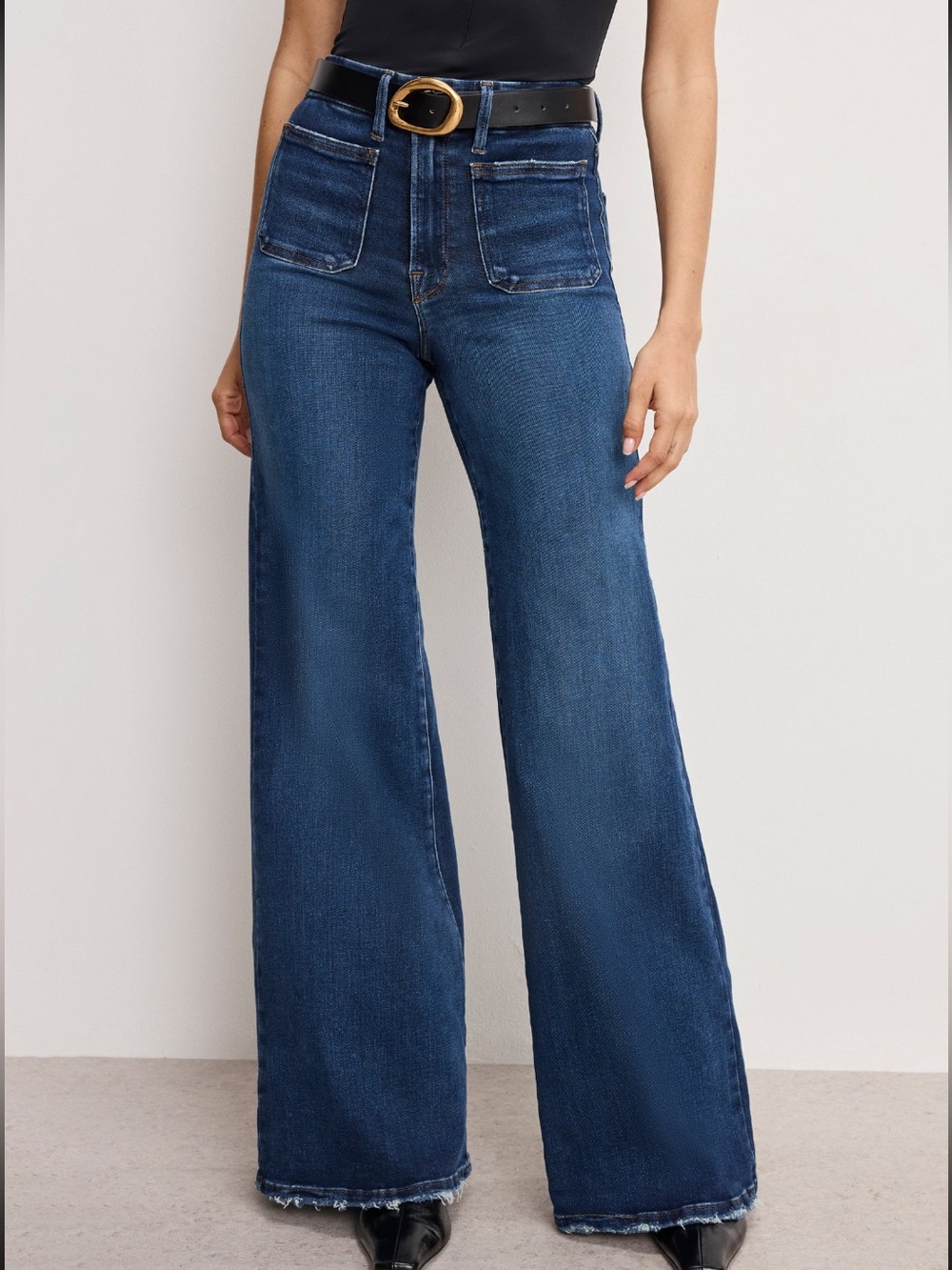 Good American Soft Tech Good Waist Palazzo Jeans Indigo Waist Cinching 16 - $178 - Picture 4 of 17